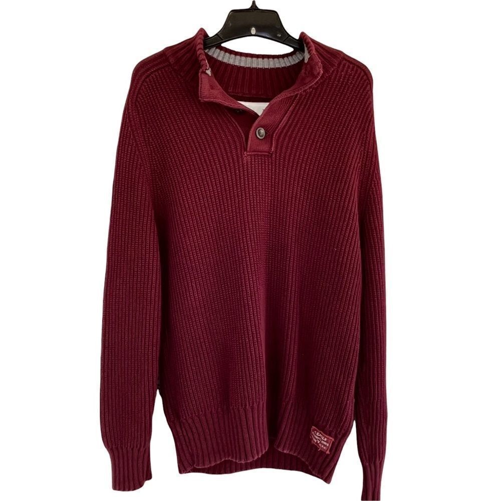 American Eagle Maroon Chunky Knit Popover Sweater XL